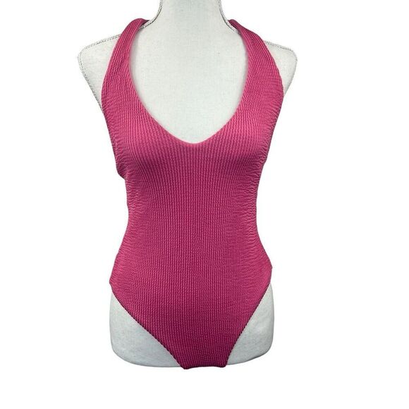 Veronica Beard Pink Salis One Piece Halter Swimsuit Size S Textured - Picture 1 of 14